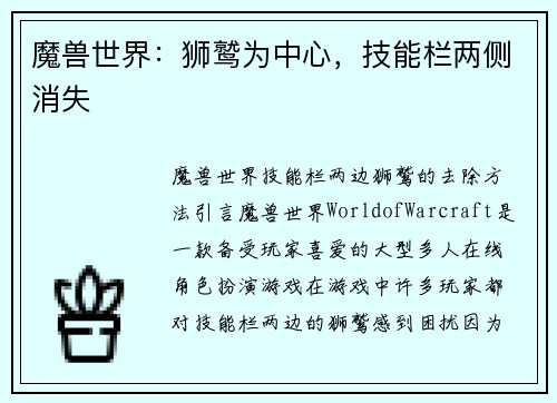 魔兽世界：狮鹫为中心，技能栏两侧消失